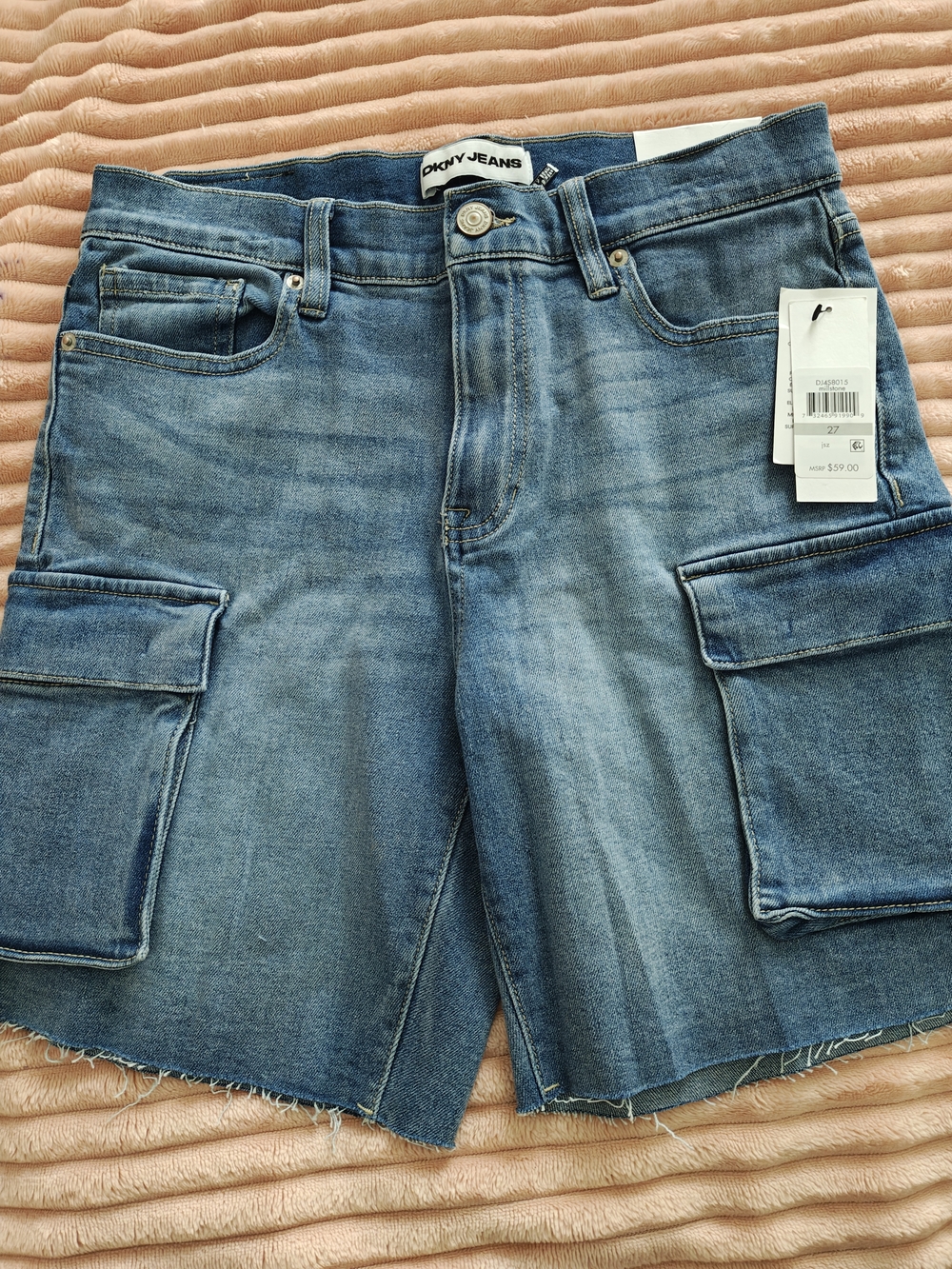 DKNY Blue Washed Denim Cargo Shorts